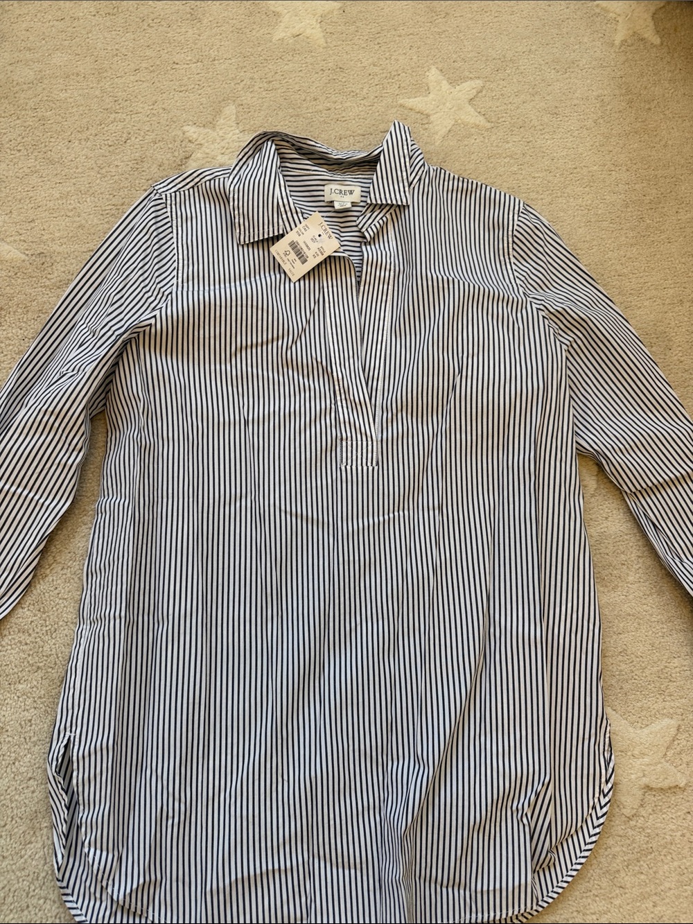 J. Crew Navy and White Vertical Stripe Blouse